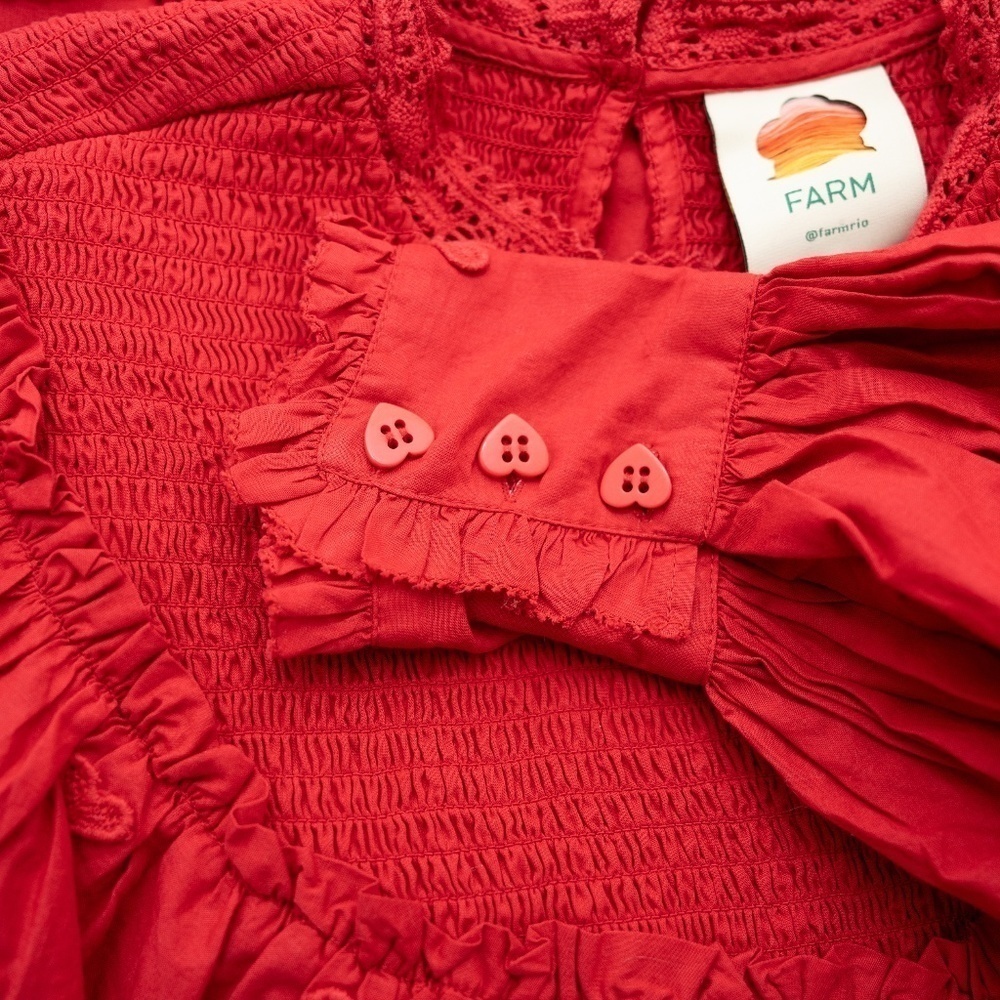 FARM Rio Red Ruffled Peasant Blouse - Picture 8 of 14